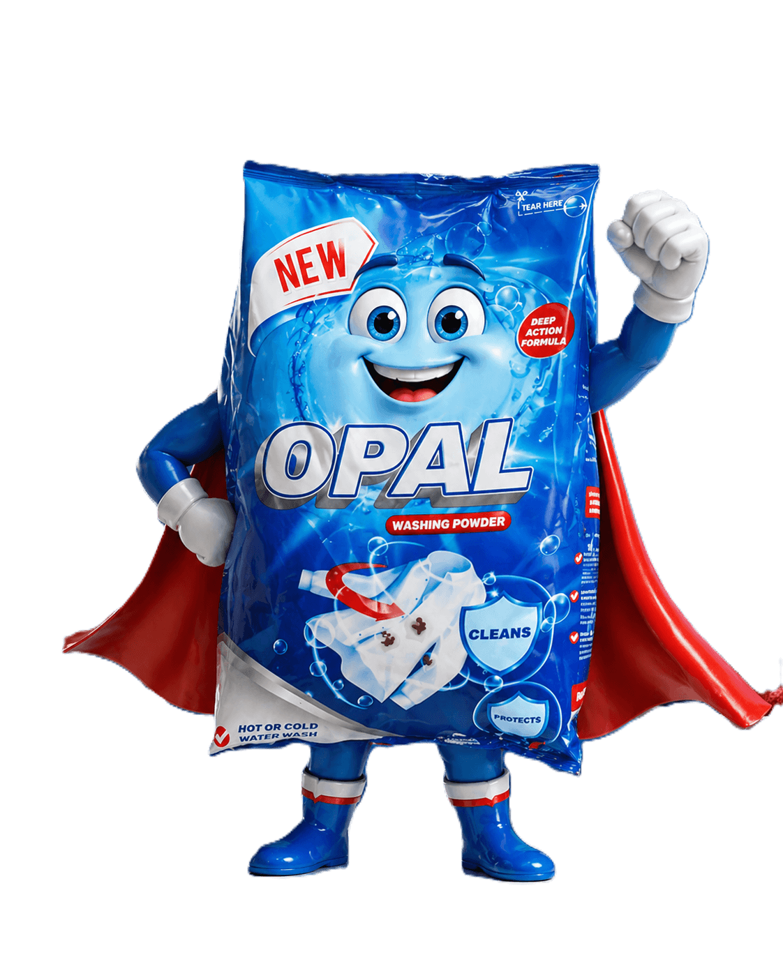 The Opal brand mascot in a laundry setting